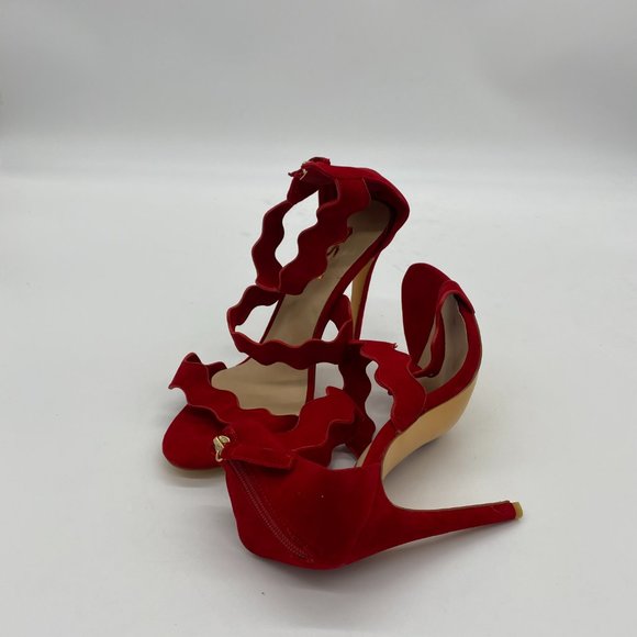 FSJ Hot Open Toe Strappy Heeled Sandal Suede Dress - Picture 5 of 12
